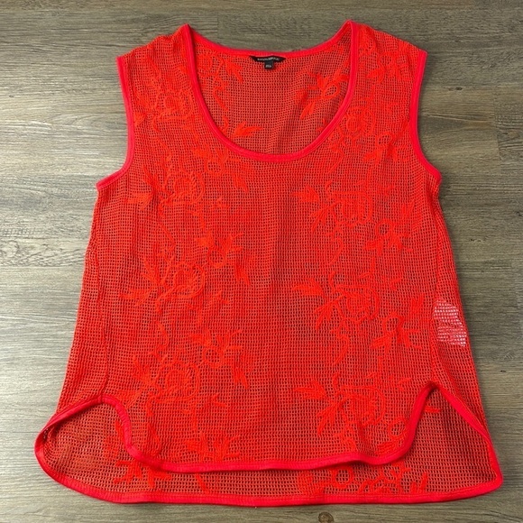 Banana Republic Knit Top Crochet Open Embroidered Floral Shirt Red/Orange. Sz XL - Picture 1 of 9